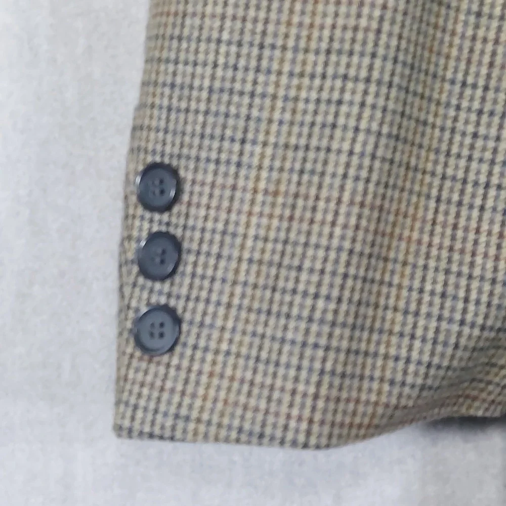 Vtg Andrew Fezza Silk Worsted Wool Sport Coat Blazer 42R Brown Houndstooth Check